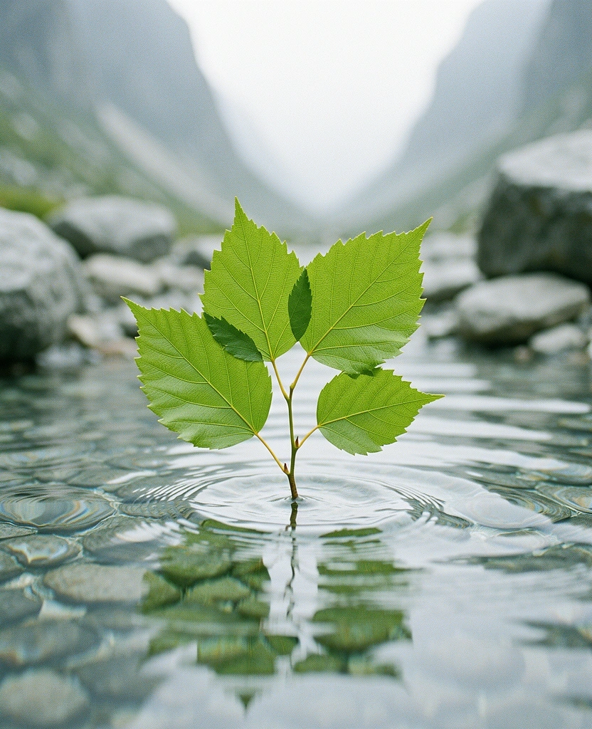 Frische Birkenblätter im klaren Wasser